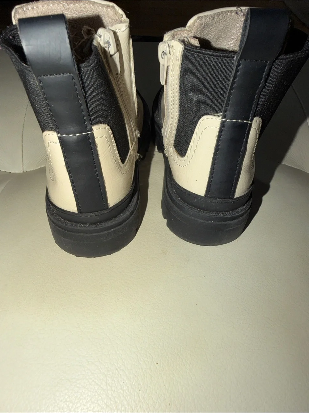 Zara Cream and Black Chunky Chelsea Booties